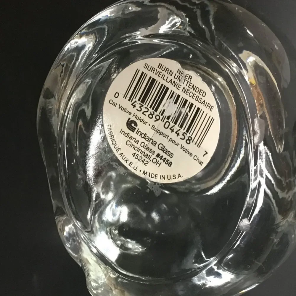 VTG‎ Indiana Glass 2 Crystal Votive Candle Holder Sleeping Cat Figurine